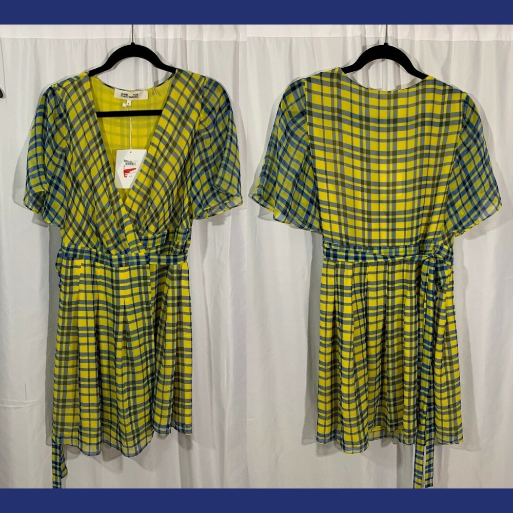 NWD $398 Diane Von Furstenberg Katina Silk Checkered Wrap‎ Dress [SZ 6 ]